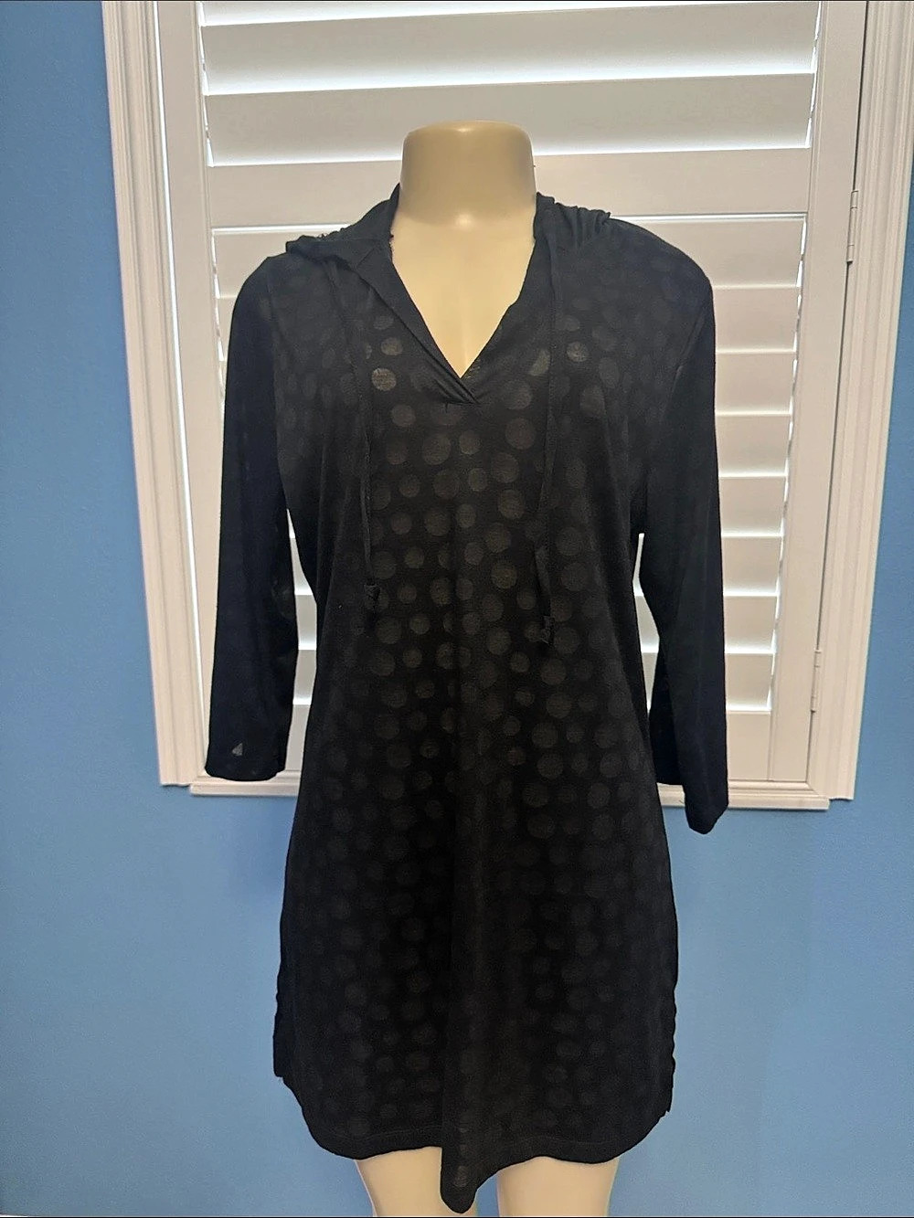 Black Polka Dot Hooded swimsuit coverup